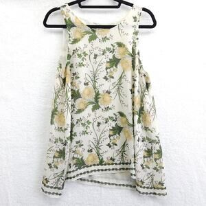 Max Studio Sleeveless Floral Ivory Trapeze Blouse Large